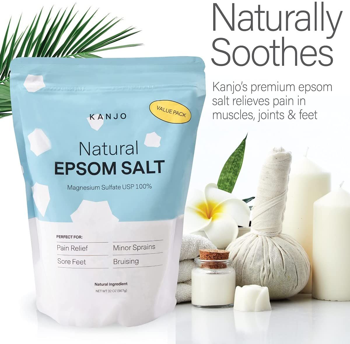 Kanjo Natural Epsom Salt, Unscented - 2 lb