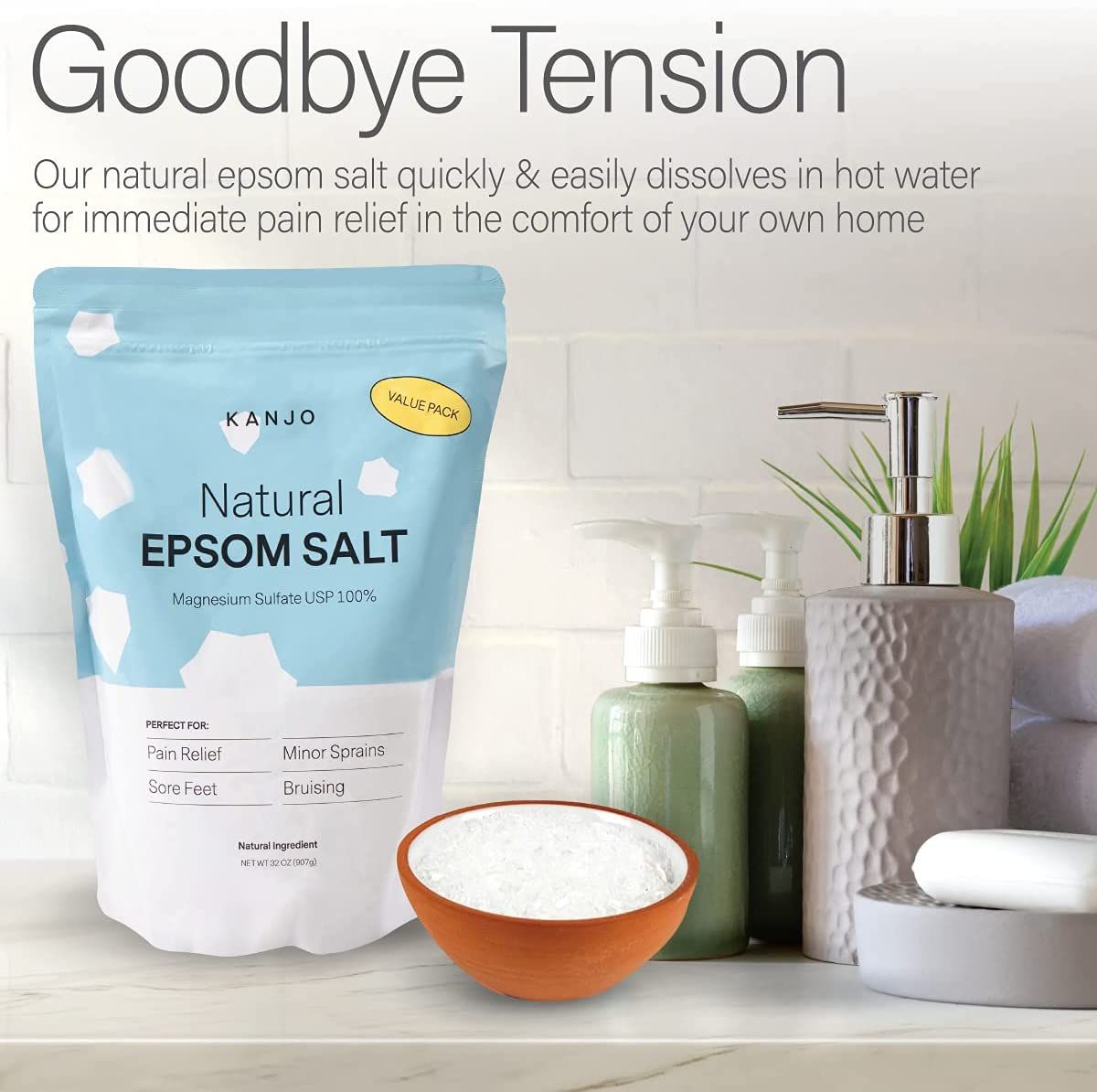 Kanjo Natural Epsom Salt, Unscented - 2 lb