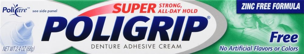 Super Poligrip Denture Adhesive Cream, Zinc Free - 2.4 oz