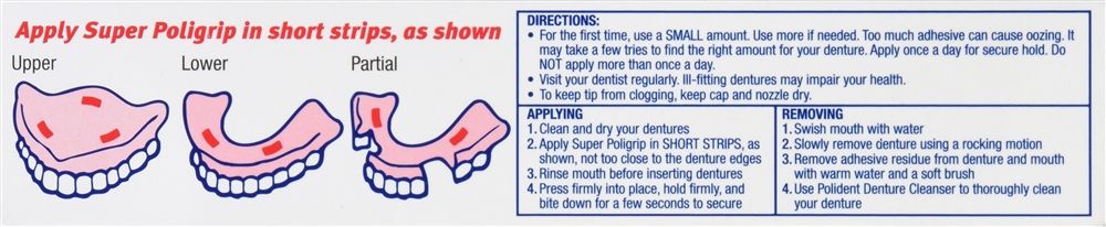 Super Poligrip Denture Adhesive Cream, Zinc Free - 2.4 oz