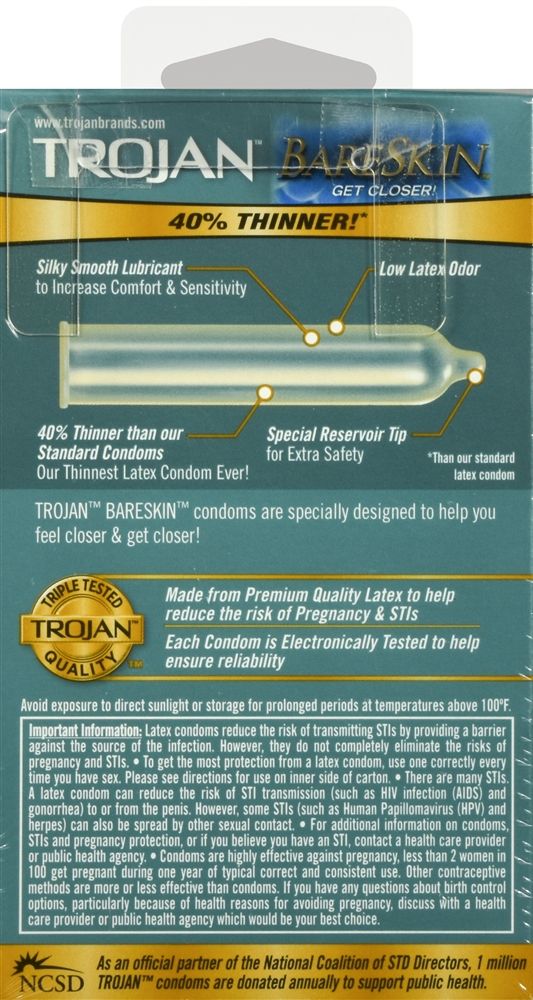 Trojan BareSkin Lubricated Premium Latex Condoms - 10 ct