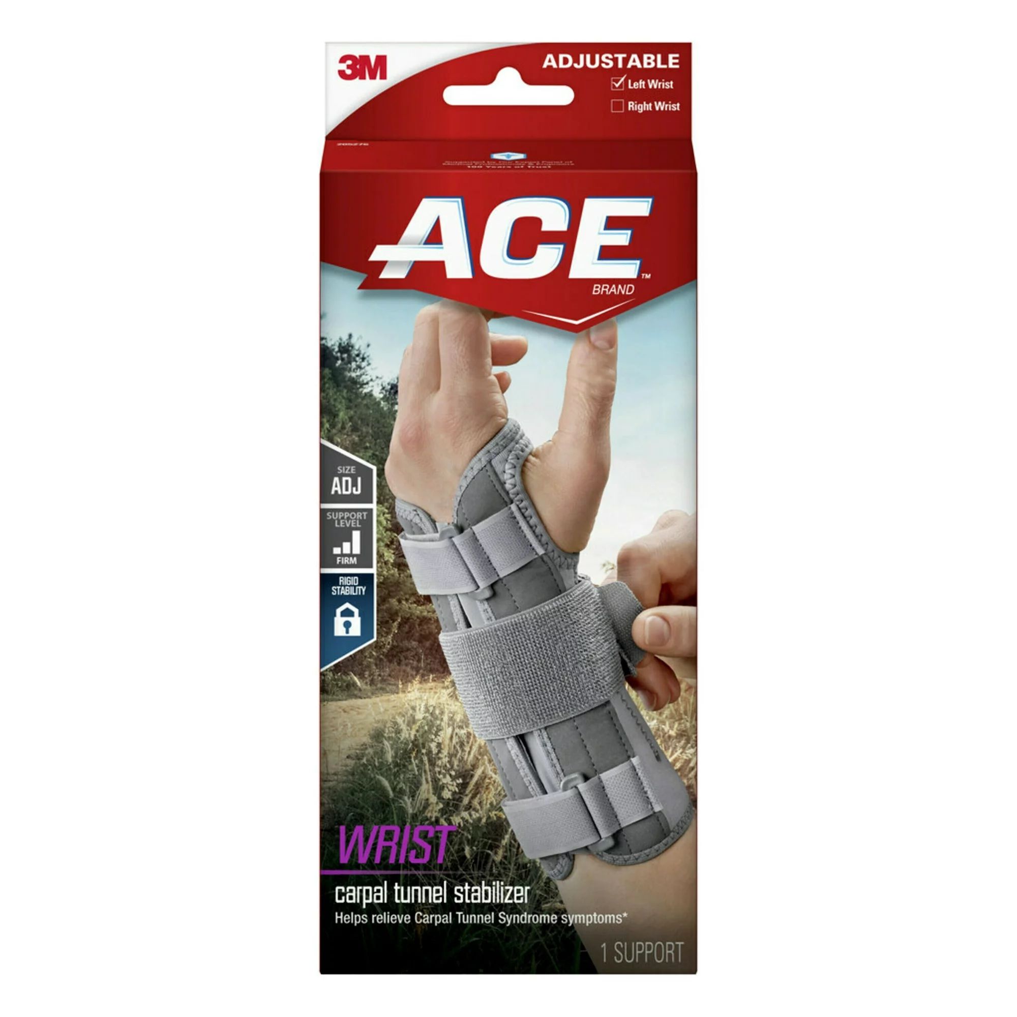 ACE Carpal Tunnel Firm Support Wrist Stabilizer, Left, Adjustable- 1 ct