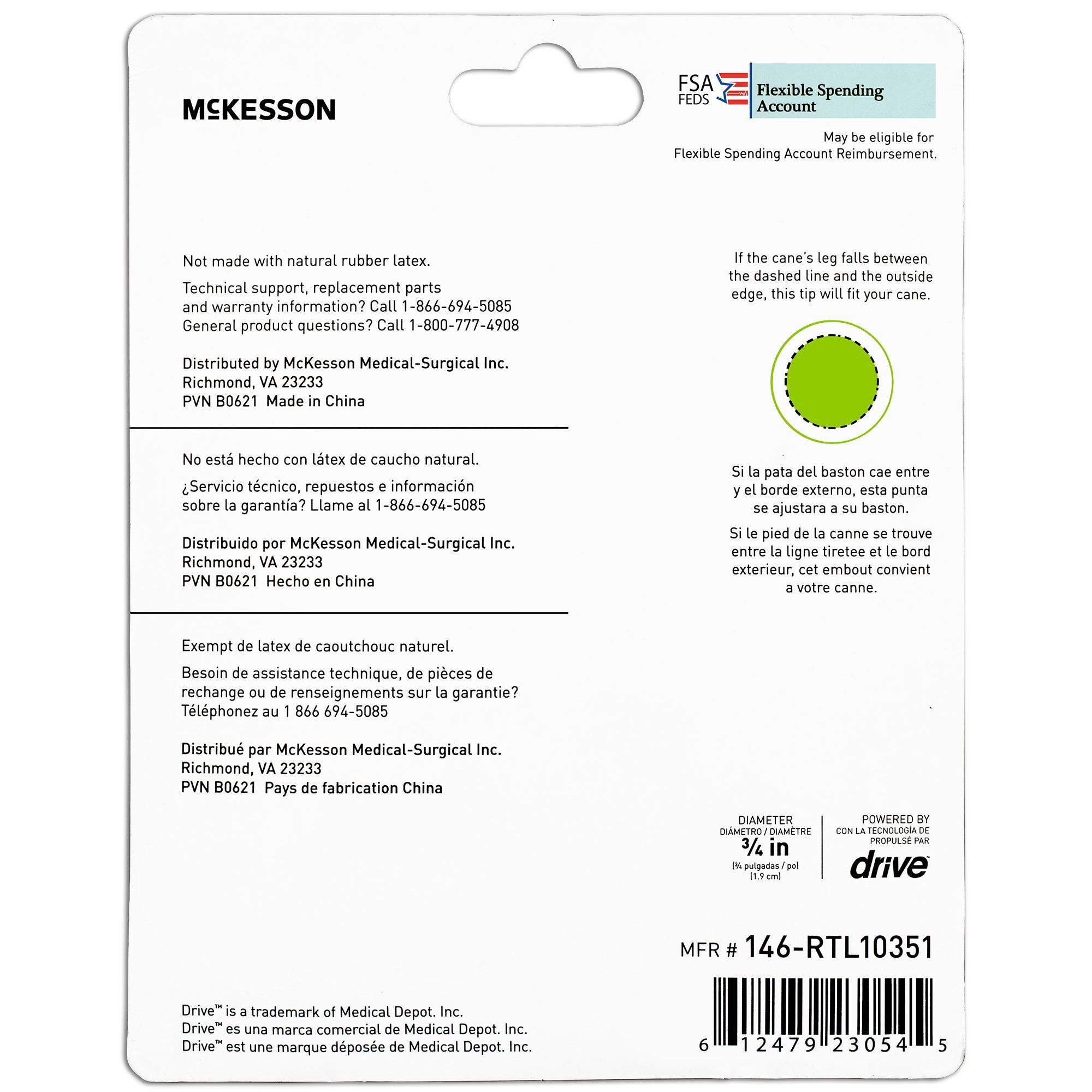 McKesson Black 4-Point Cane Tip, Self-Standing, 3/4