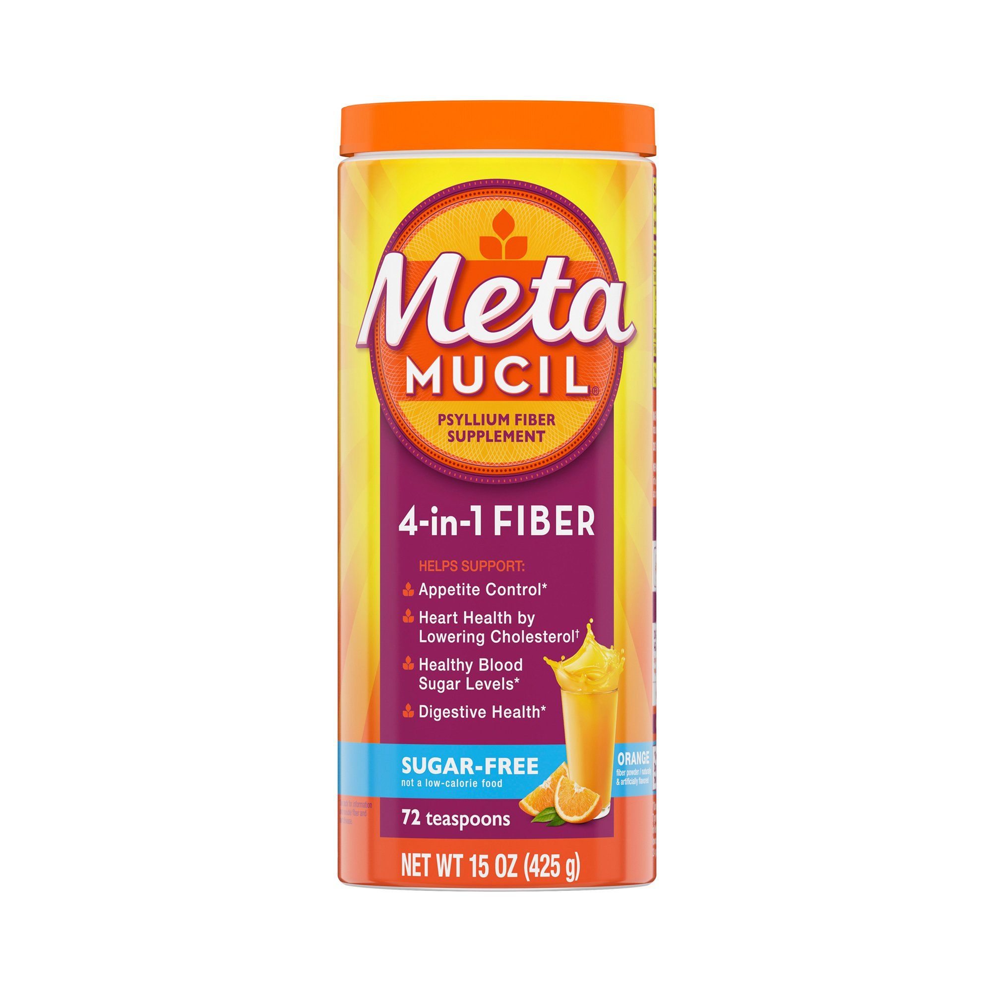 Metamucil Daily Fiber Supplement Powder, Sugar Free, Orange - 15 oz