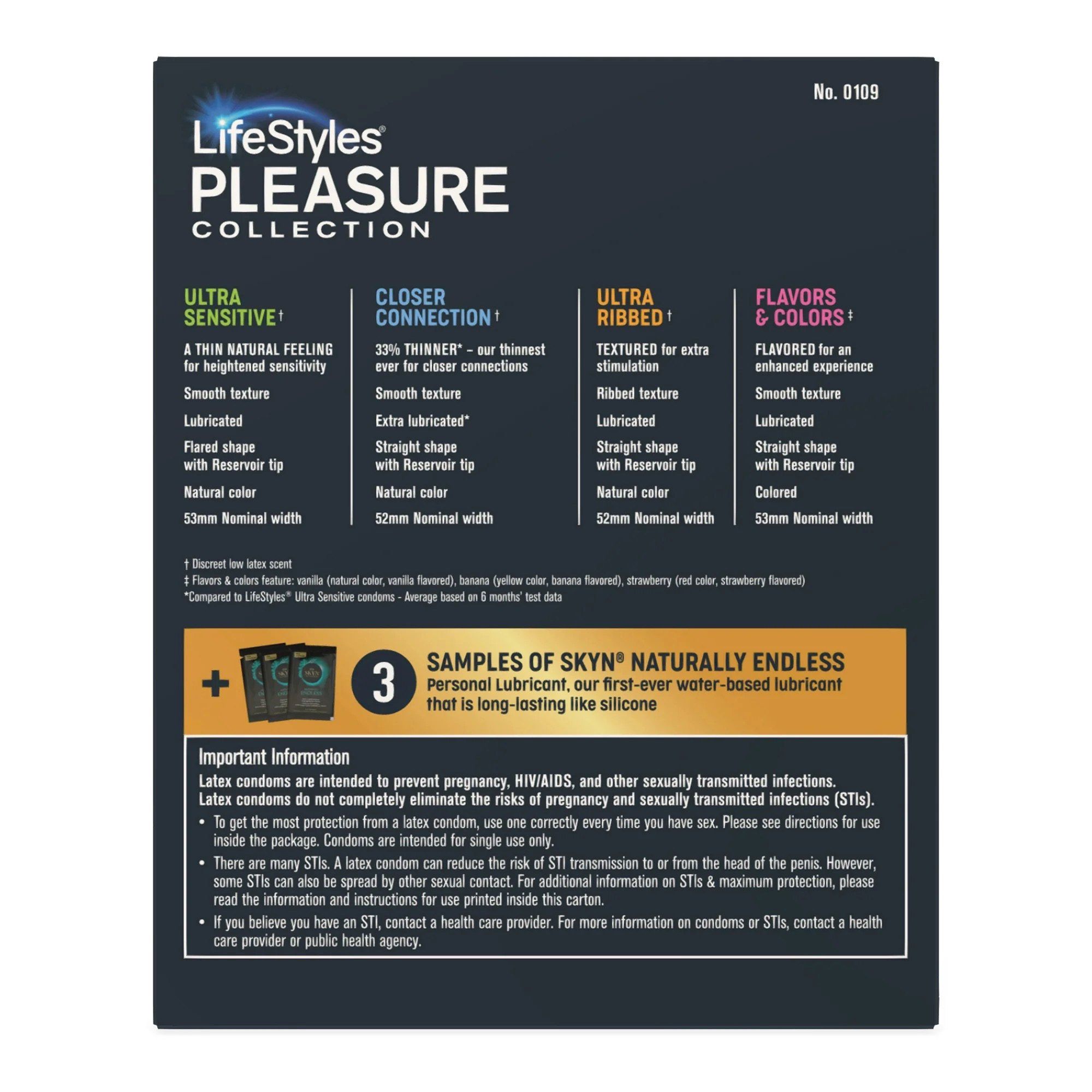 Lifestyles Pleasure Collection 36 Natural Rubber Latex Condoms Variety Pack  Various One Size Fits Most