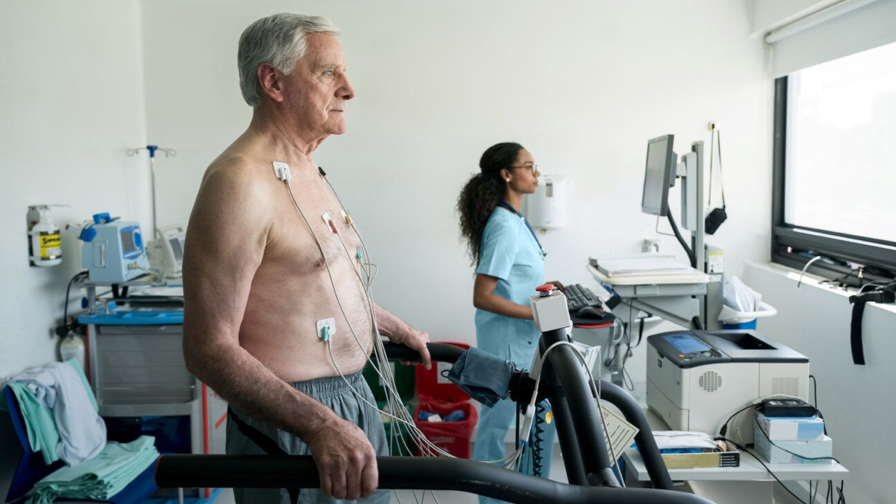 A man is seen having his heart monitored.