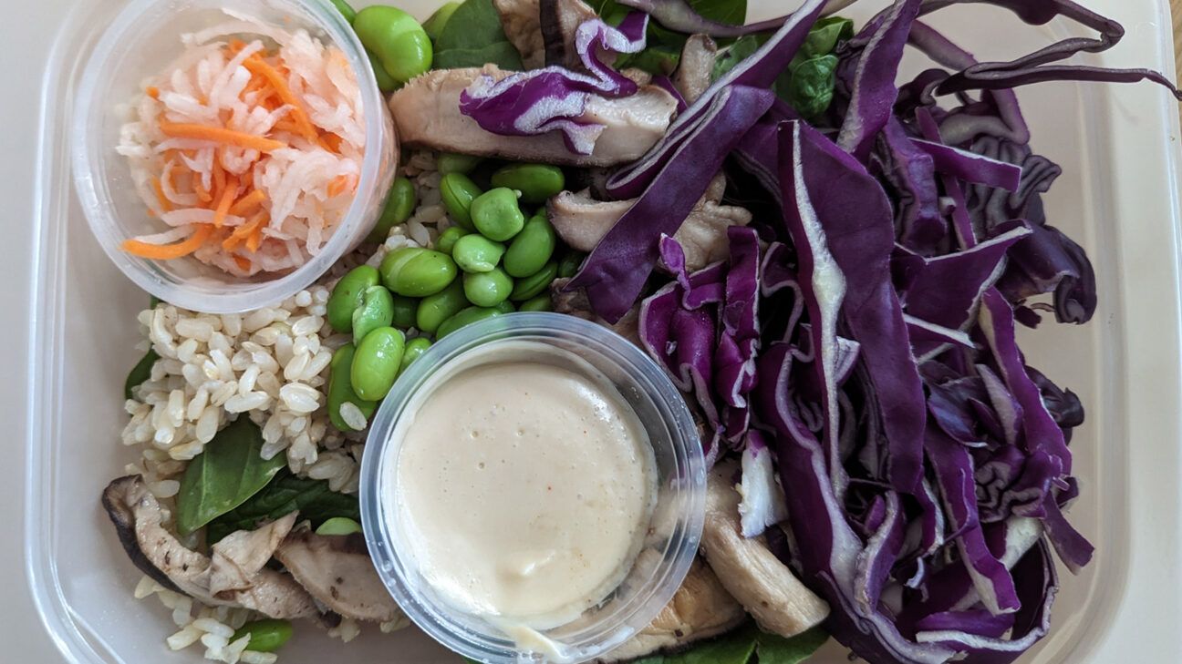 Territory's miso mushroom bowl in its container.