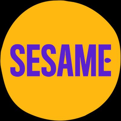 Logo des Sesame Health-Unternehmens auf orangefarbenem Hintergrund