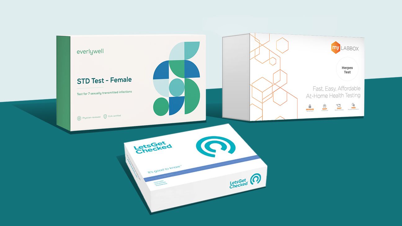 Three of the best at-home herpes test kits arranged side-by-side for comparison