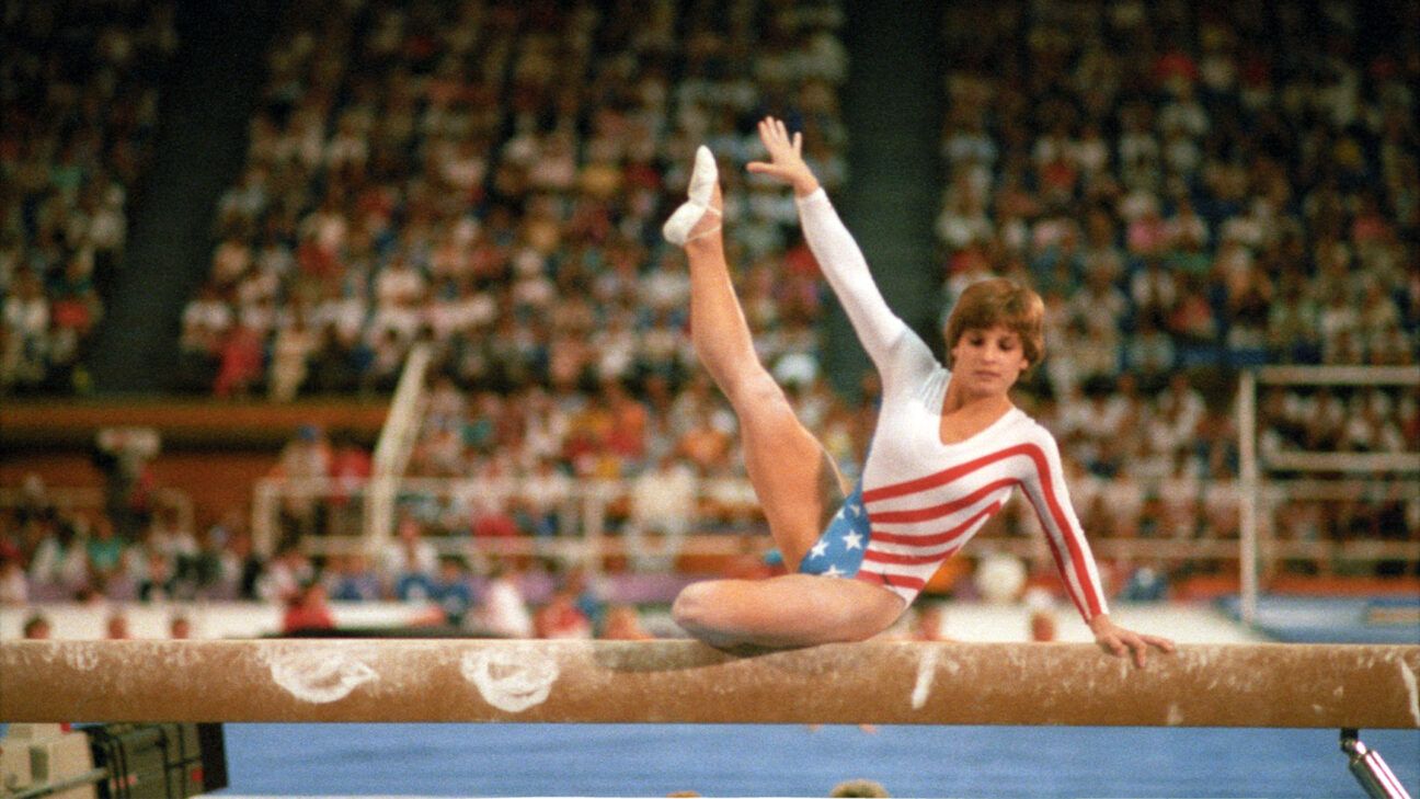 Gymnast Mary Lou Retton seen here competing at the Olympics.
