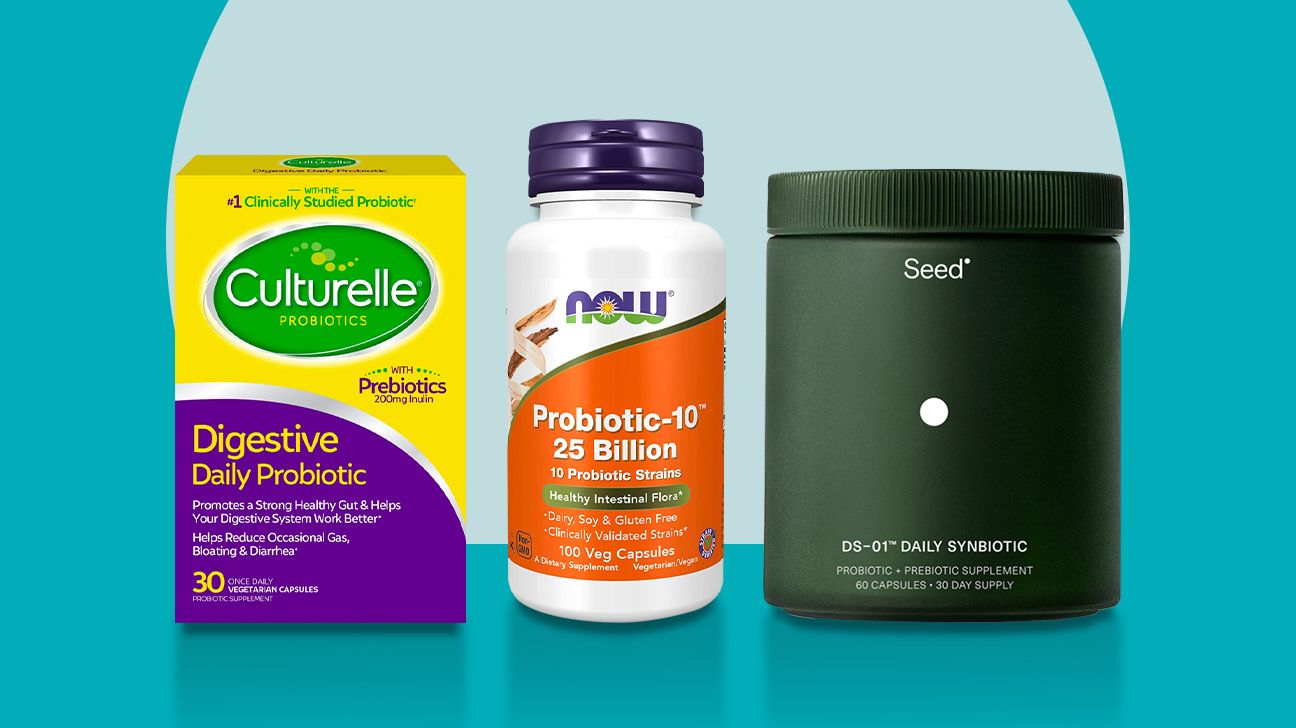 Three of the best probiotic supplements: Culturelle Digestive Daily Probiotic, NOW Probiotic 10, and Seed DS-01 Daily Synbiotic