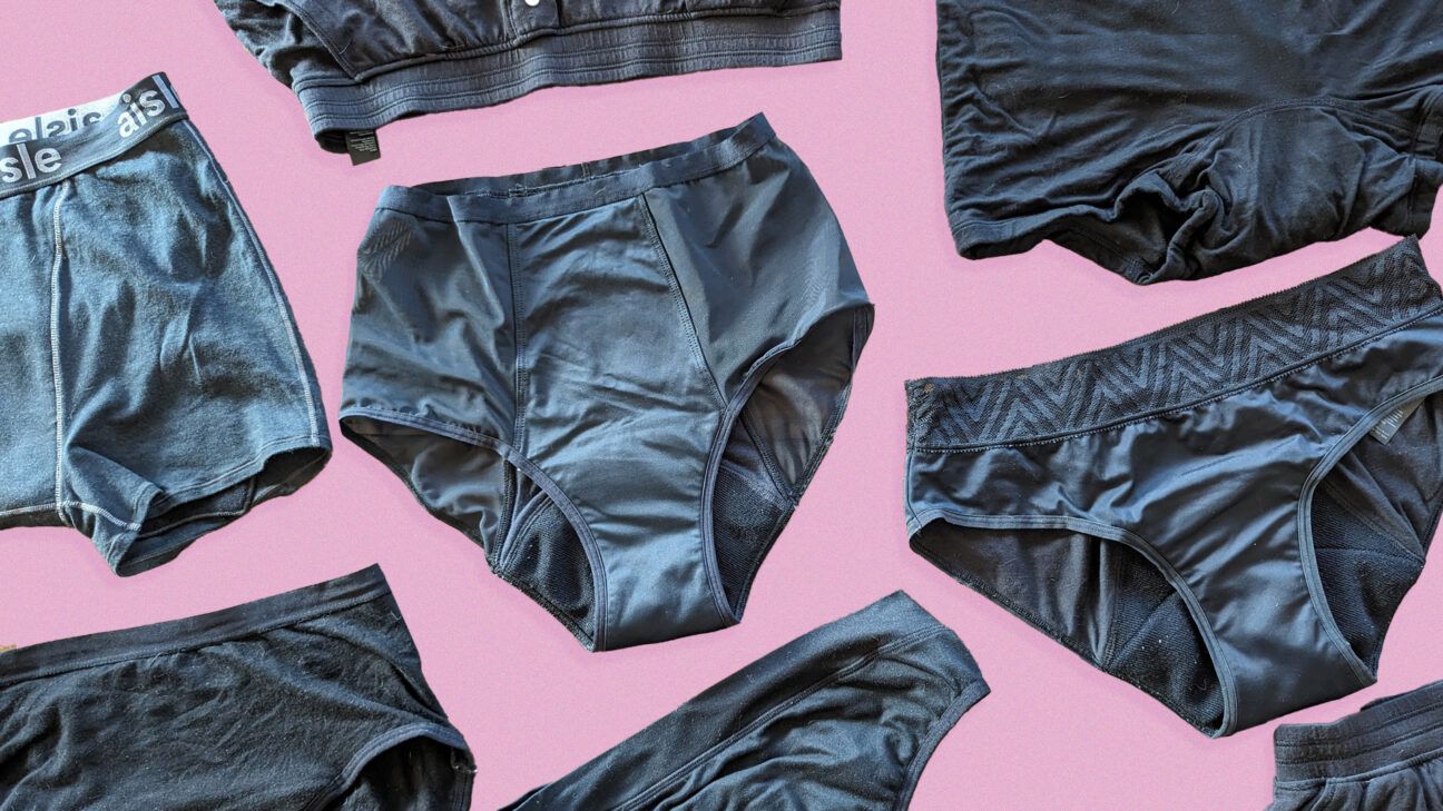 a collage of the period underwear Healthline tested