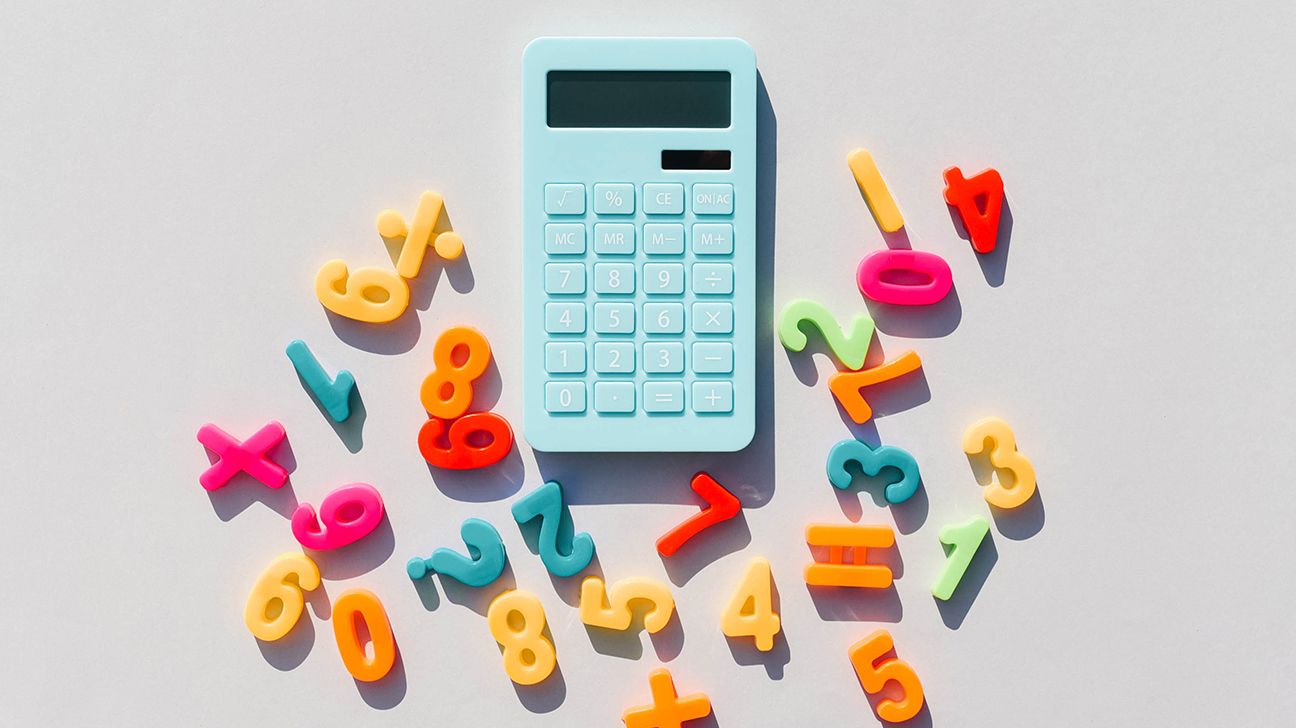 blue calculator with magnets in the shape of numbers