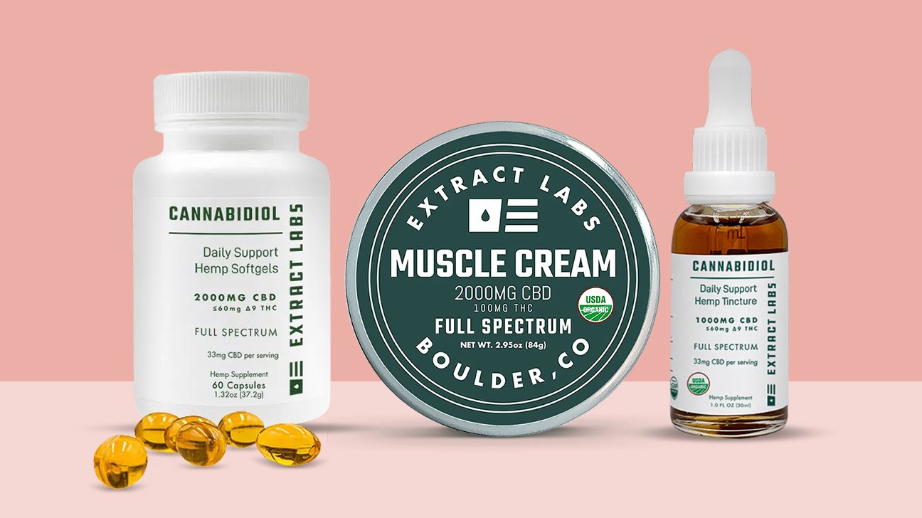 Extract Labs CBD Oil, Muscle Cream, and Softgel Capsules