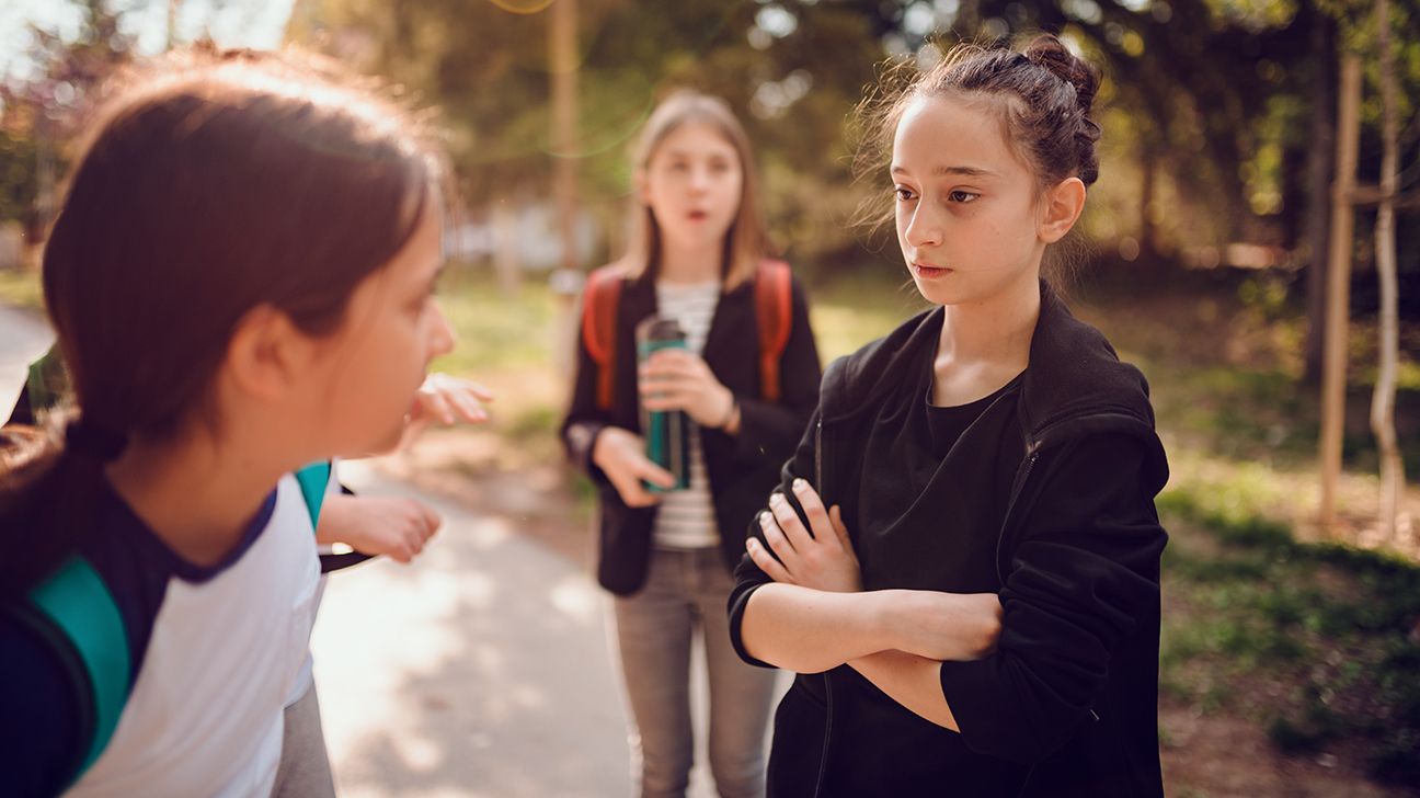 Diverse ragazze coinvolte in un alterco di bullismo in un parco giochi.