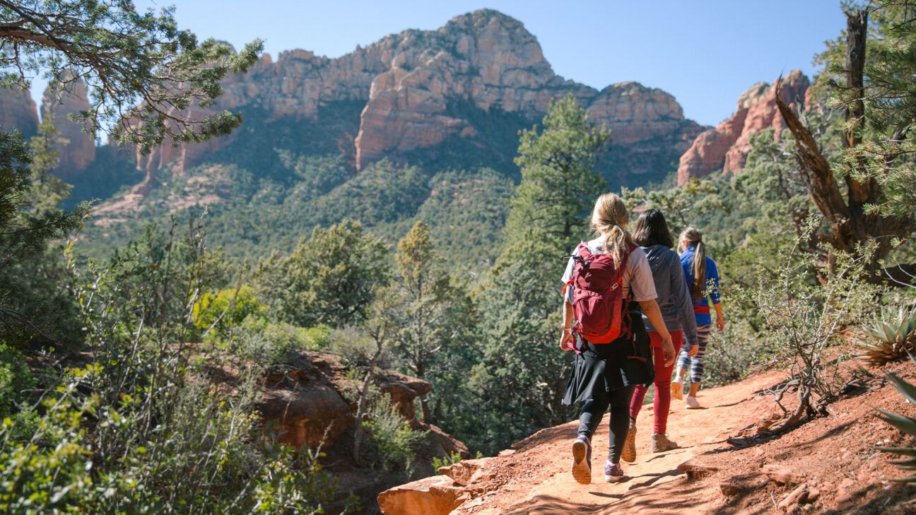 Hikers on a trail in the southwestern U.S.