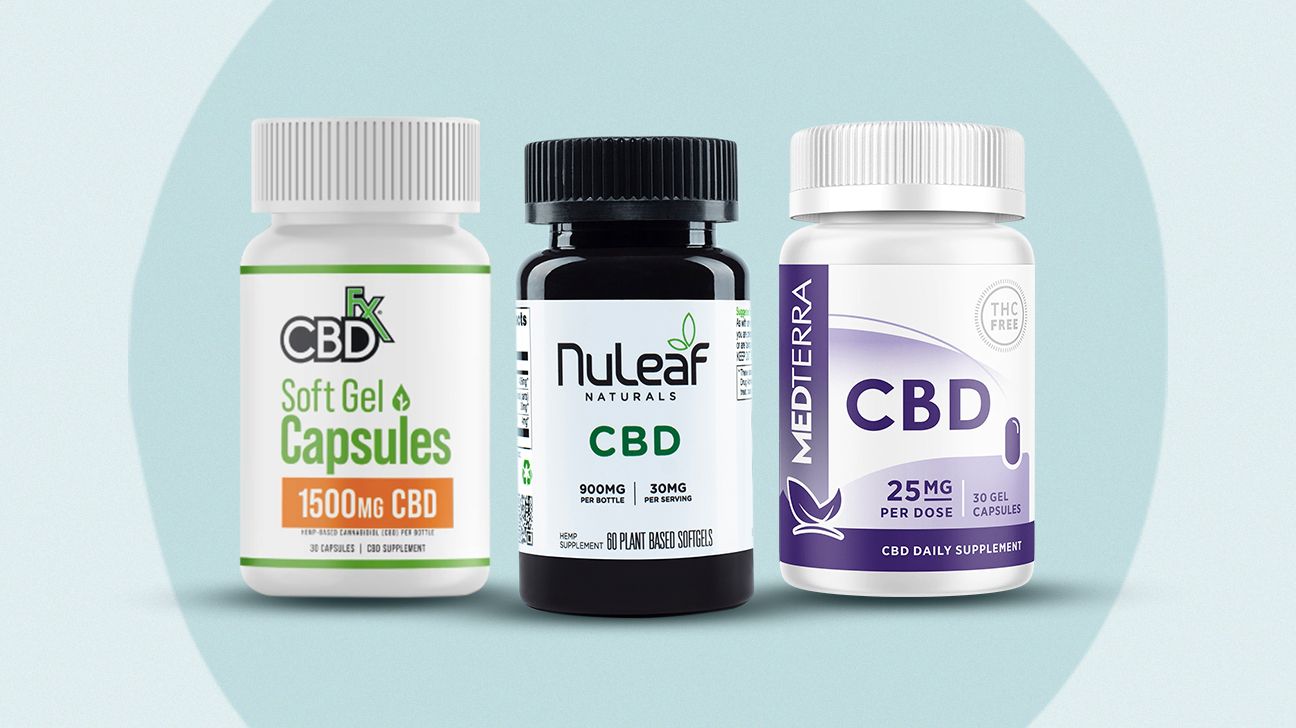 CBDfx CBD capsules, NuLeaf Naturals CBD capsules, and Medterra CBD capsules