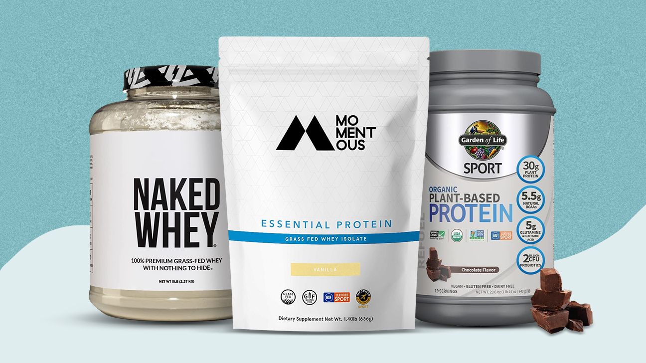 a collage of the best protein powders to build muscle