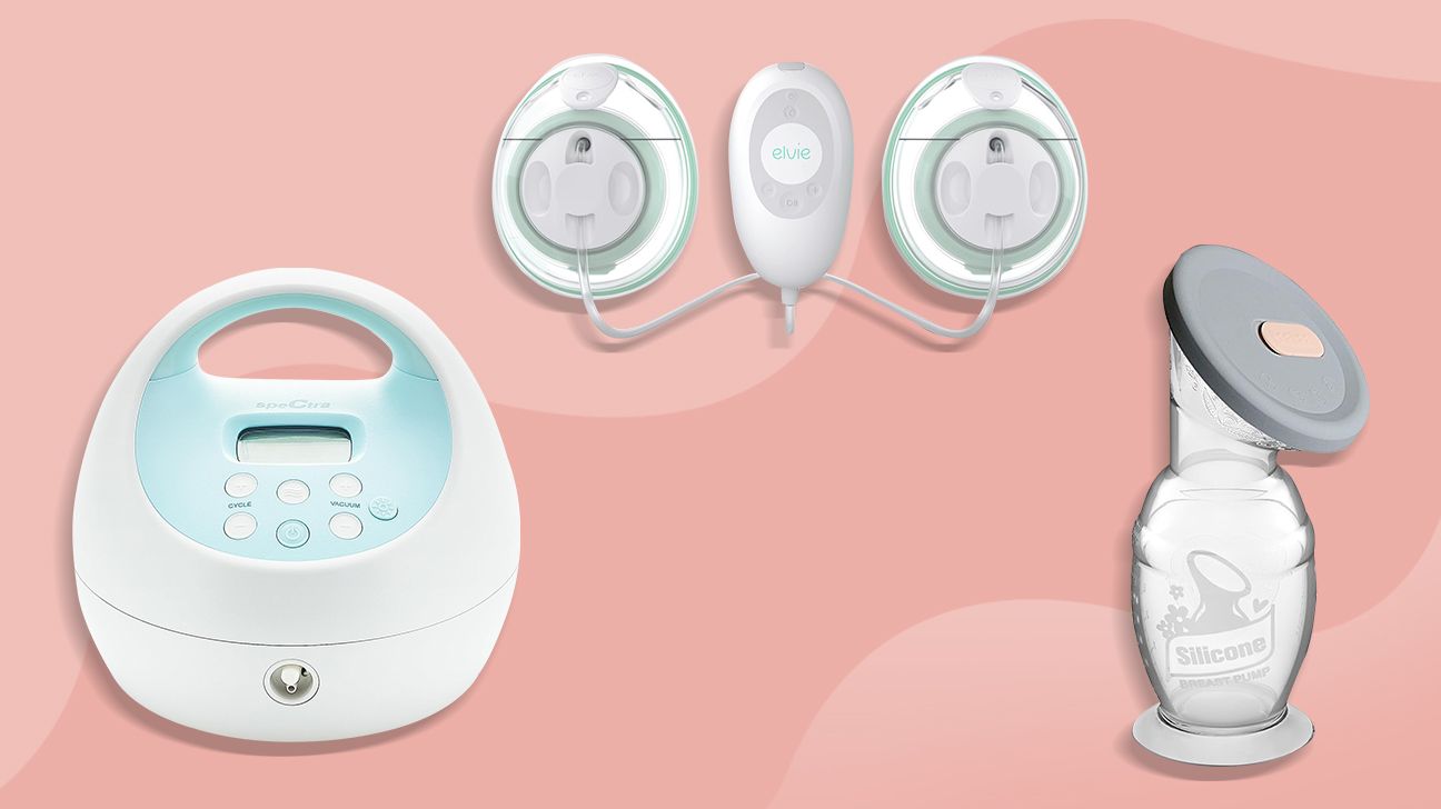 a collage of breast pumps by Spectra, Elvie, and Haakaa