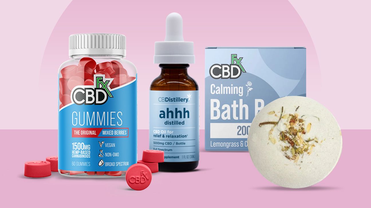 a collage of CBD products by CBDfx and CBDistillery