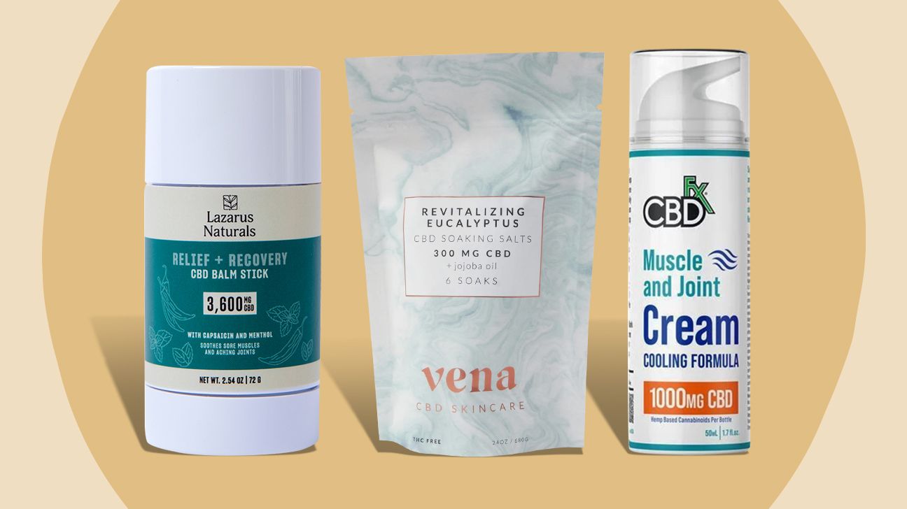 a collage of CBD products by Lazarus Naturals, Vena, and CBDfx
