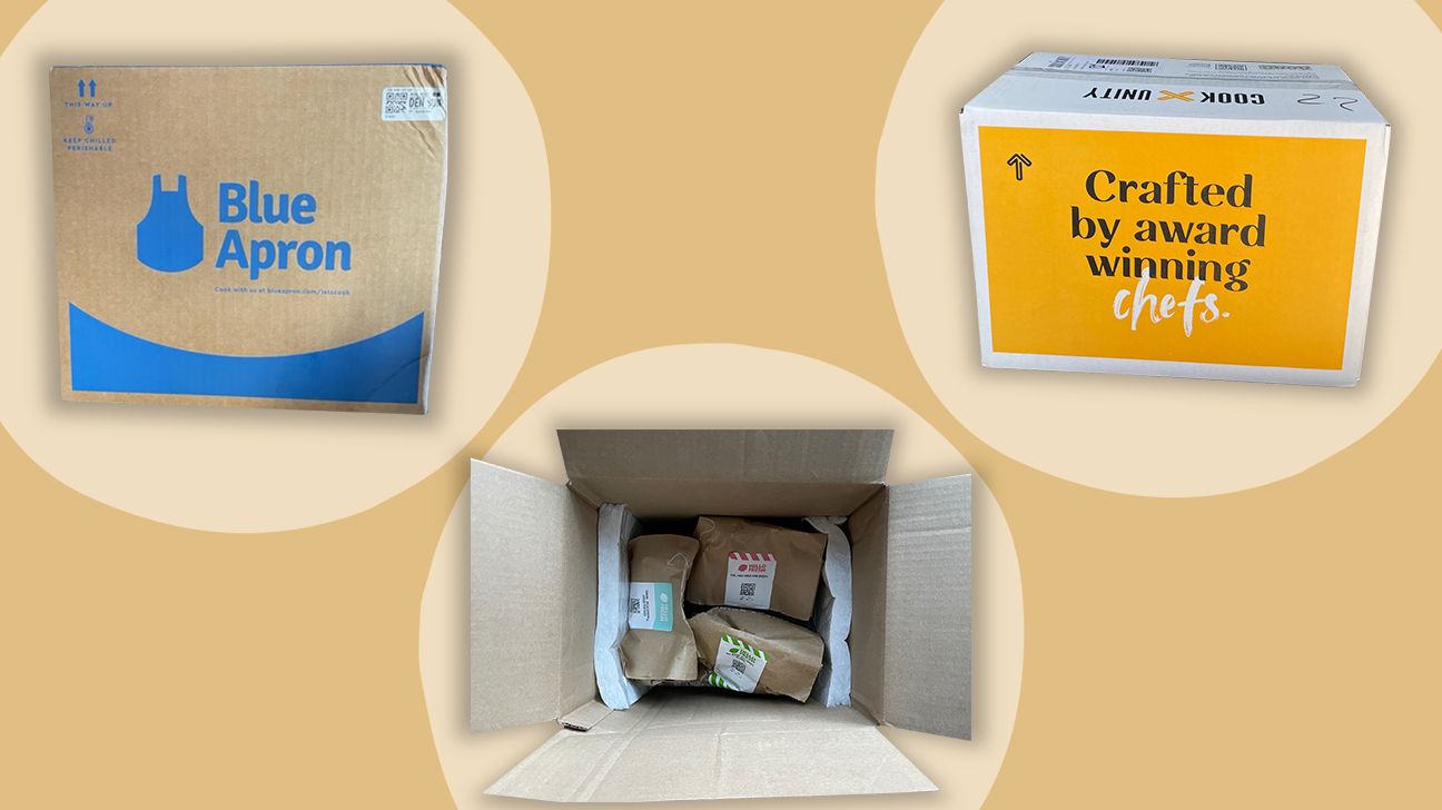 Tester-provided images of Blue Apron, Cook Unity and HelloFresh meal delivery boxes