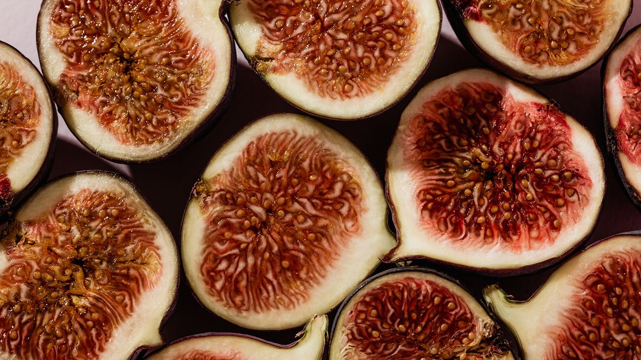 Figs cut open on a table