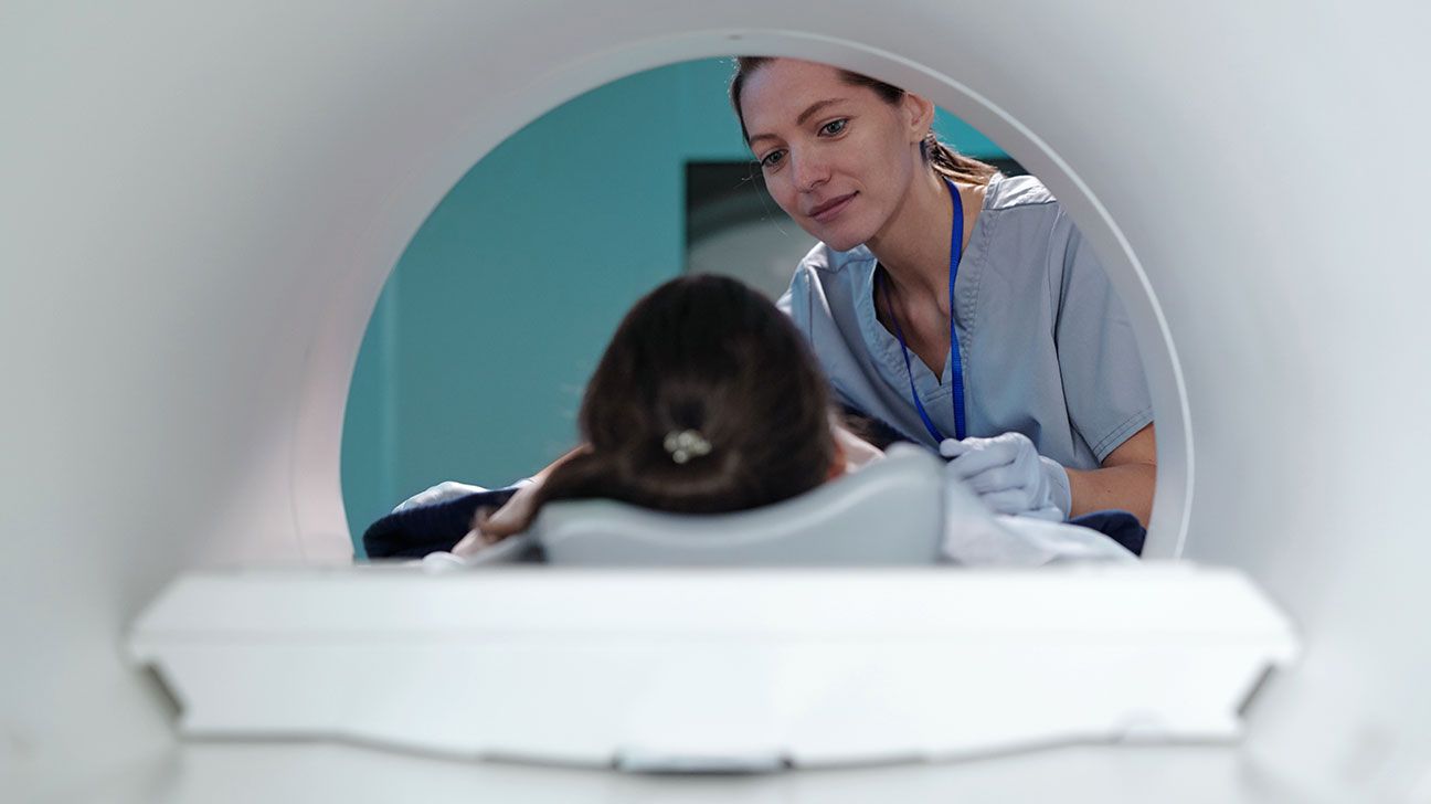 A child getting an MRI scan.