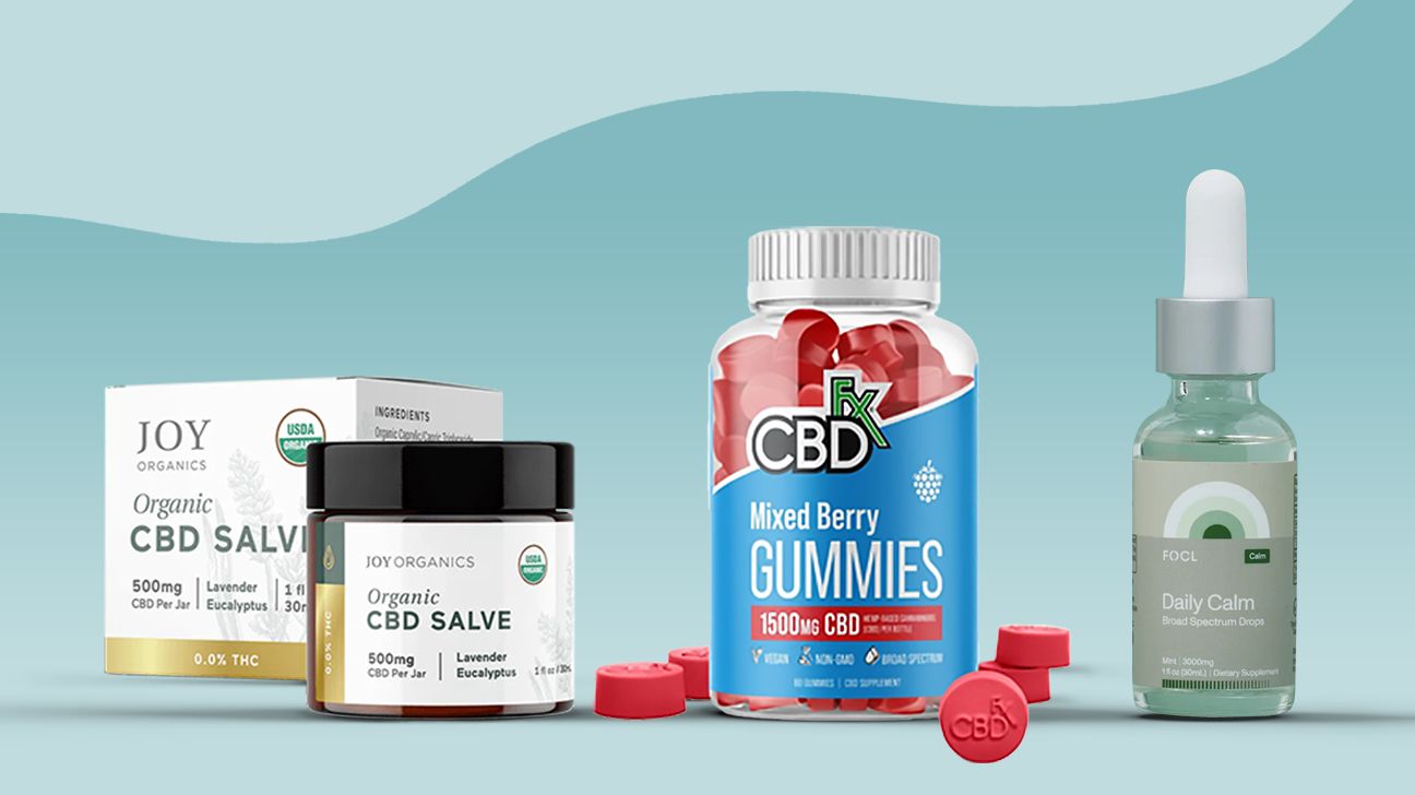 a collage of CBD products selected for helping energy levels