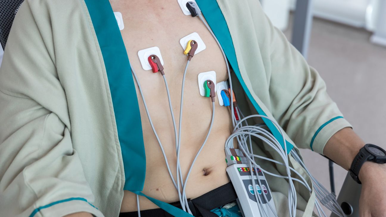 Person with electrodes on their chest.