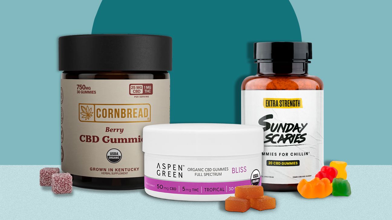 a collage of CBD gummies we chose for anxiety