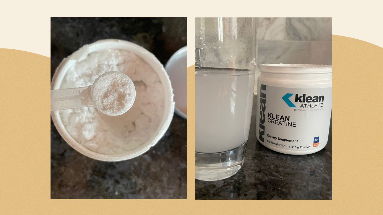 Klean Athlete creatine being scooped and then mixed into water