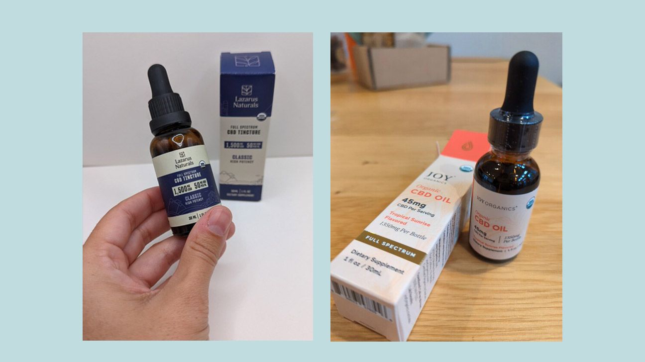Healthline testers trying CBD oils by Lazarus Naturals and Joy Organics