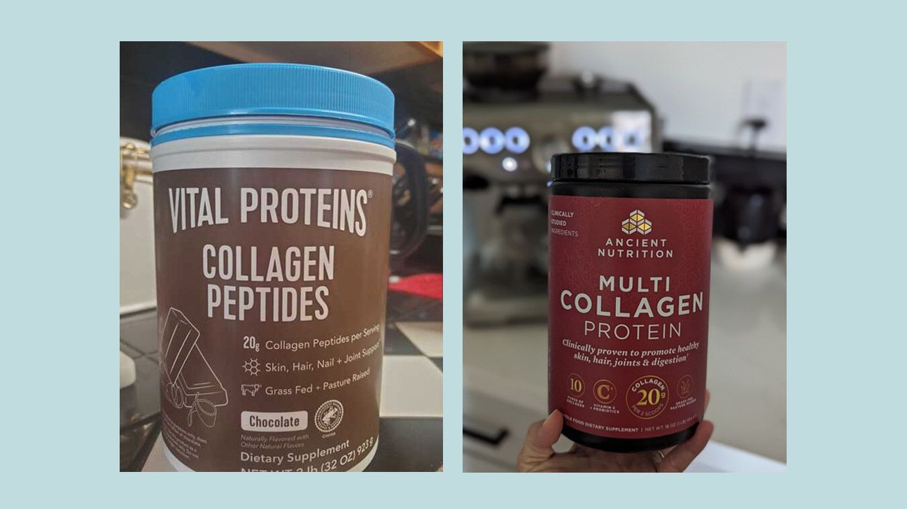 collage of two images from testing collagen supplements by Vital Proteins and Ancient Nutrition