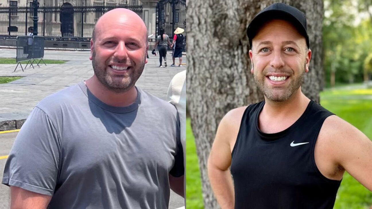 Dustin Gee before and after losing 50 pounds.
