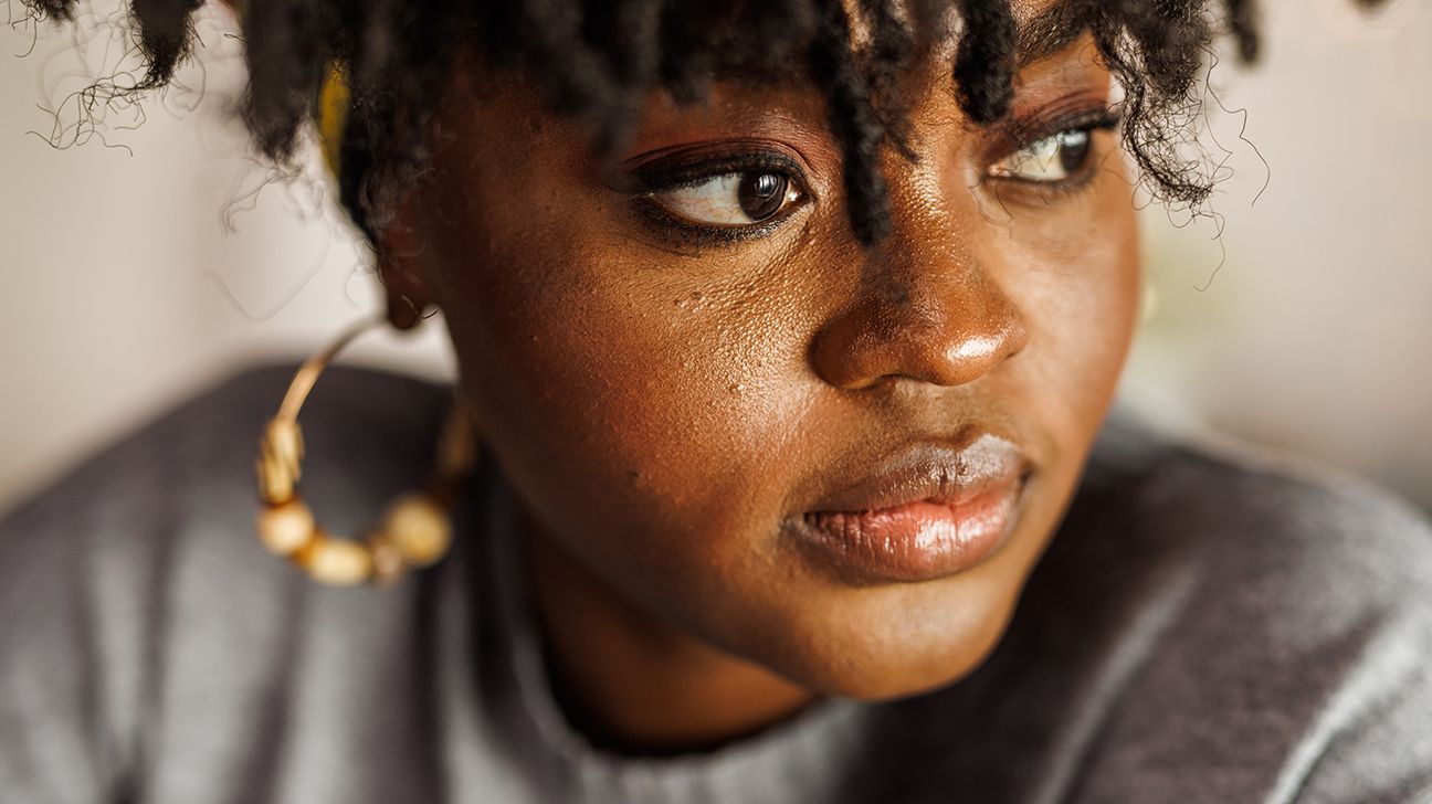Close-up of a young woman with mental health symptoms from hypothyroidism