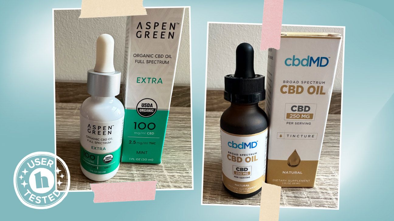 Healthline testers trying CBD oils by Aspen Green and cbdMD