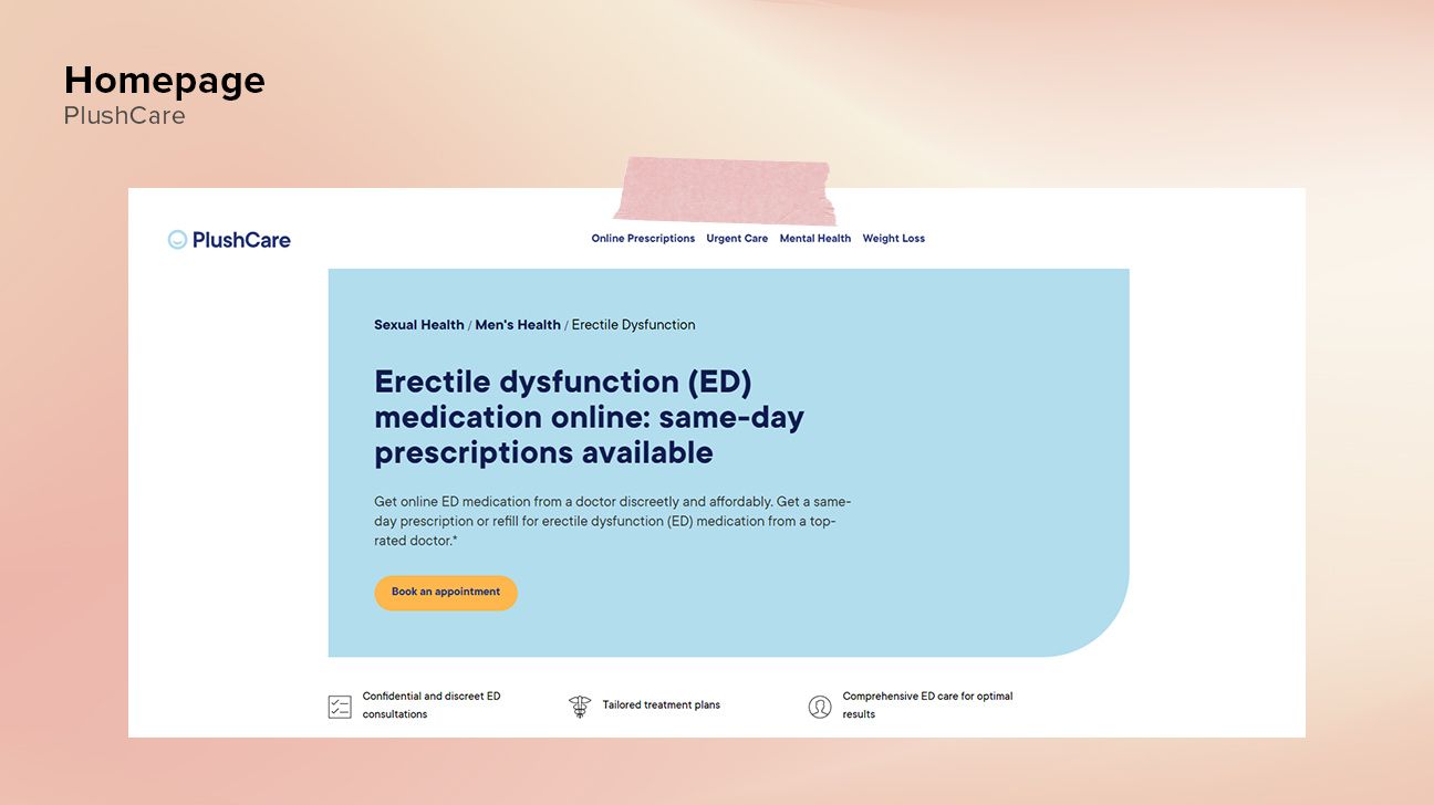 screenshot of Plushcare ED homepage