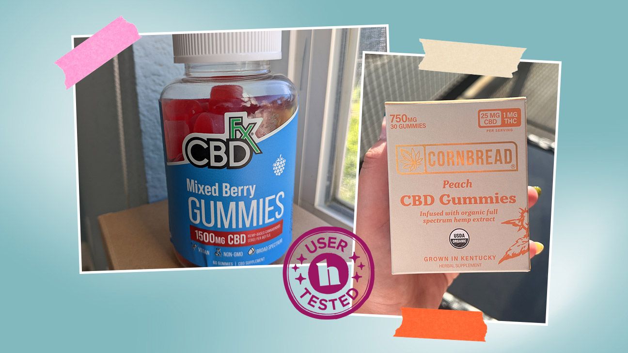 CBDfx berry gummies and Cornbread Hemp Peach Gummies during testing