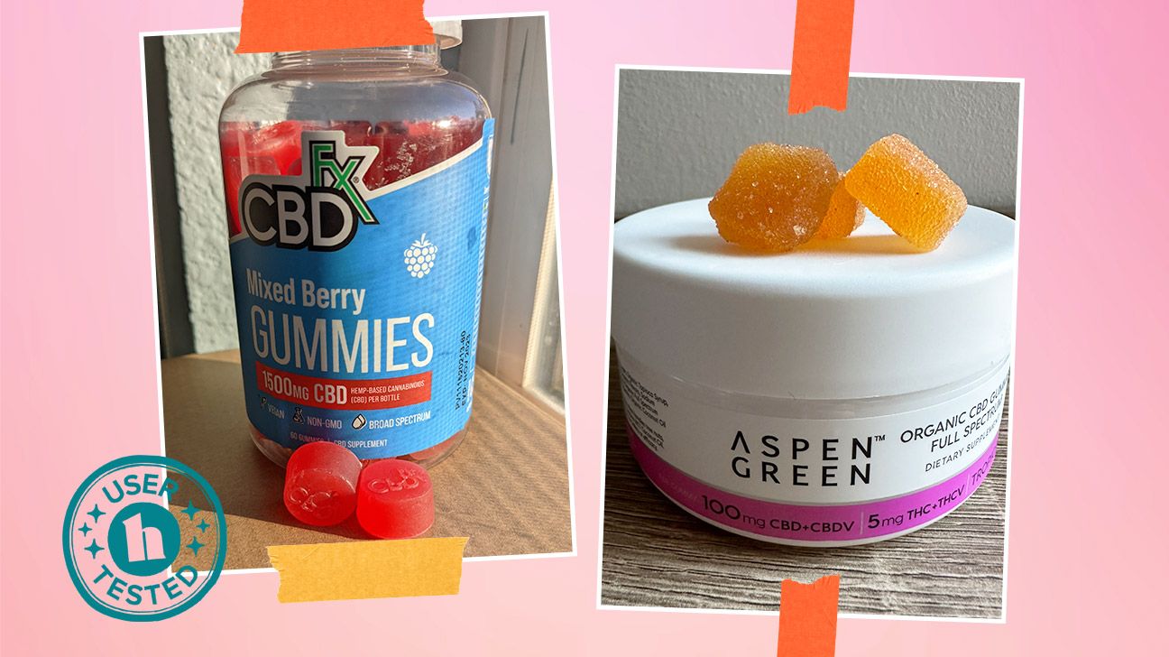 two extra-strength CBD gummies by CBDfx and Aspen Green