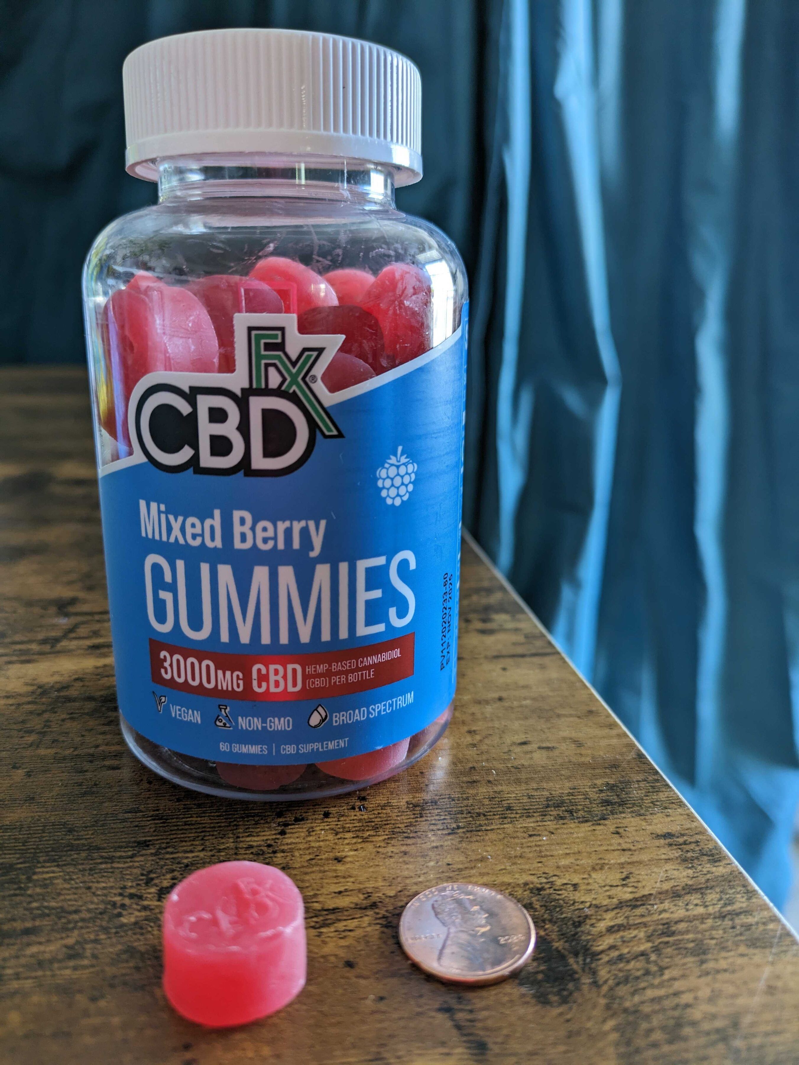 Size of CBDfx gummy compared to a penny