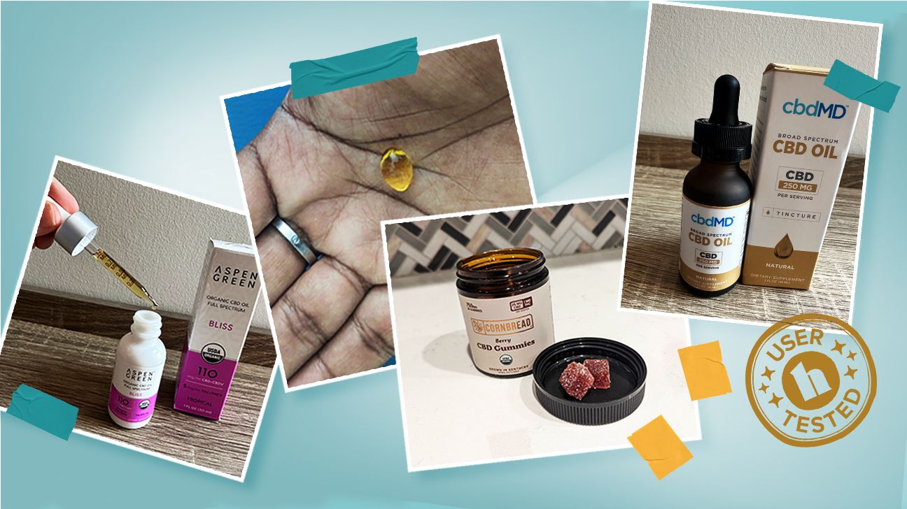 hands-on testing image collage of CBD products for sleep