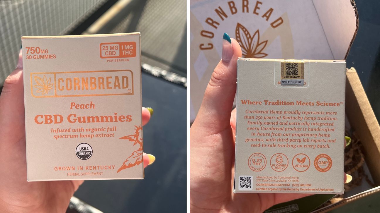 Side-by-side images of Cornbread Hemp CBD gummies box