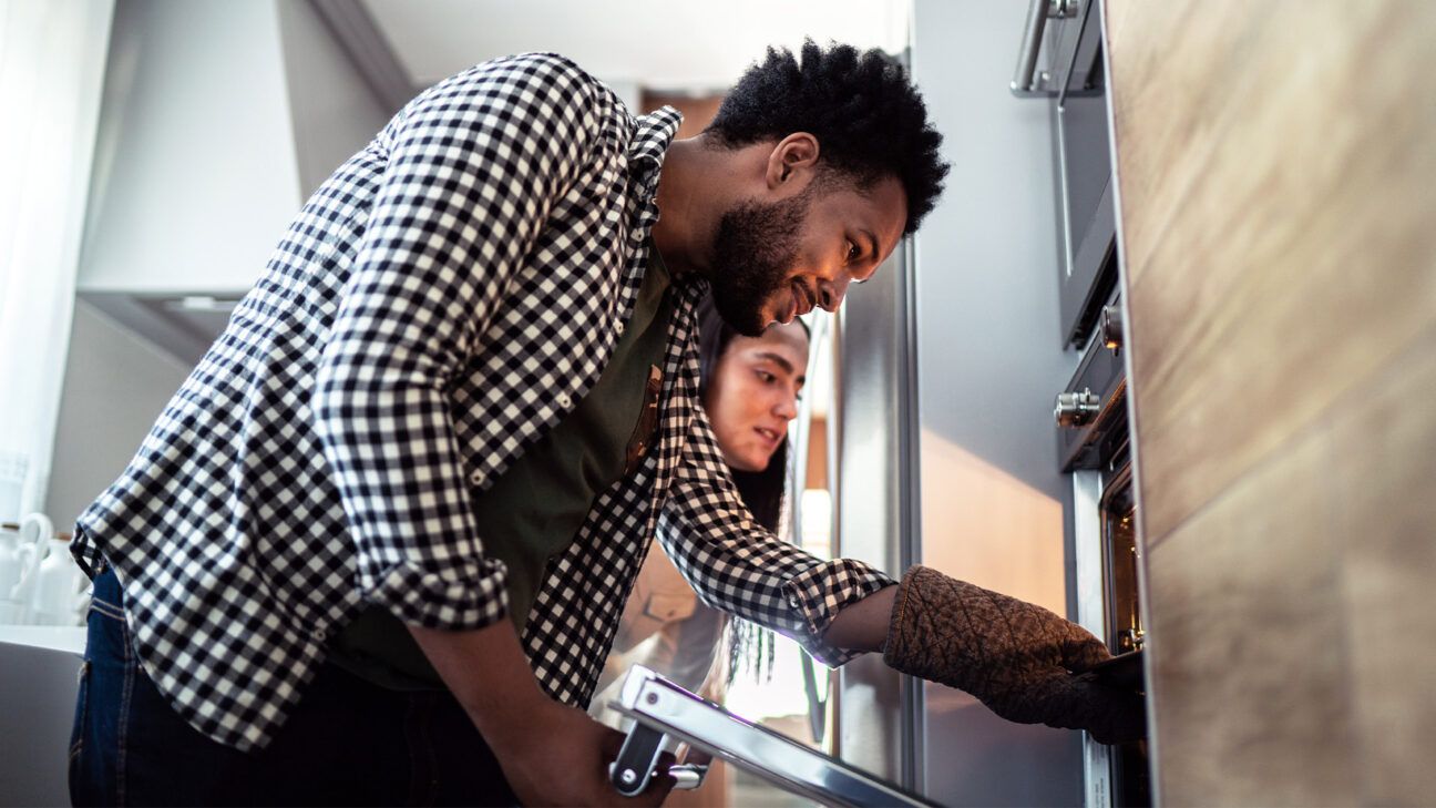 A couple baking. 