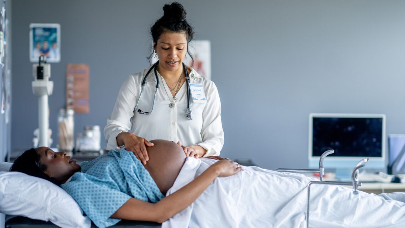 A doctor examining a pregnant female.