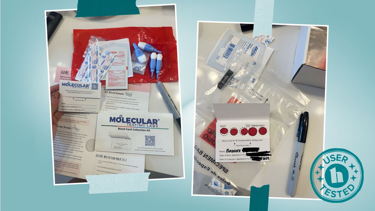 Healthline tester photos of the Nurx STI test kit.