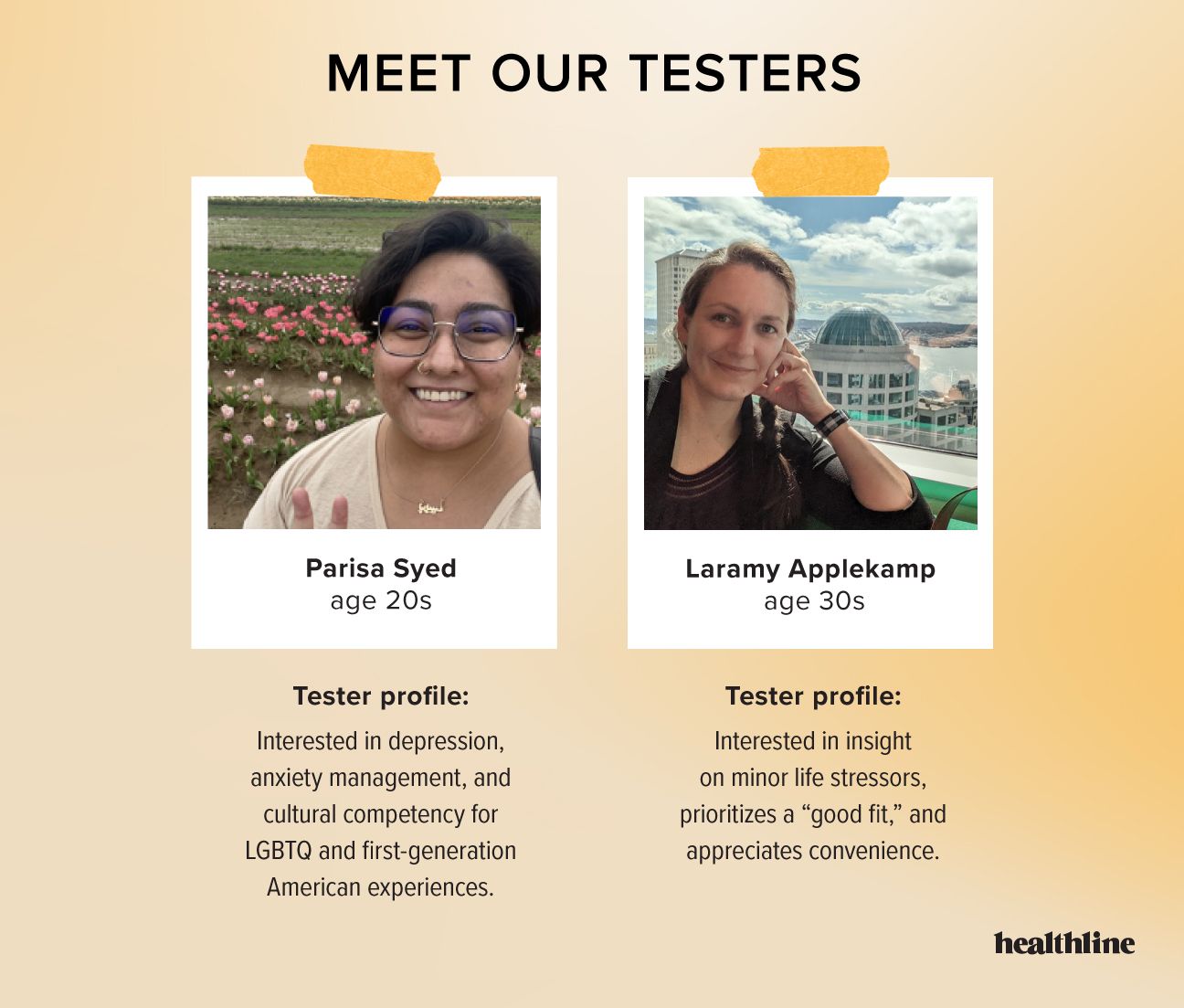 Healthline testers Laramy Applecamp and Parisa Syed