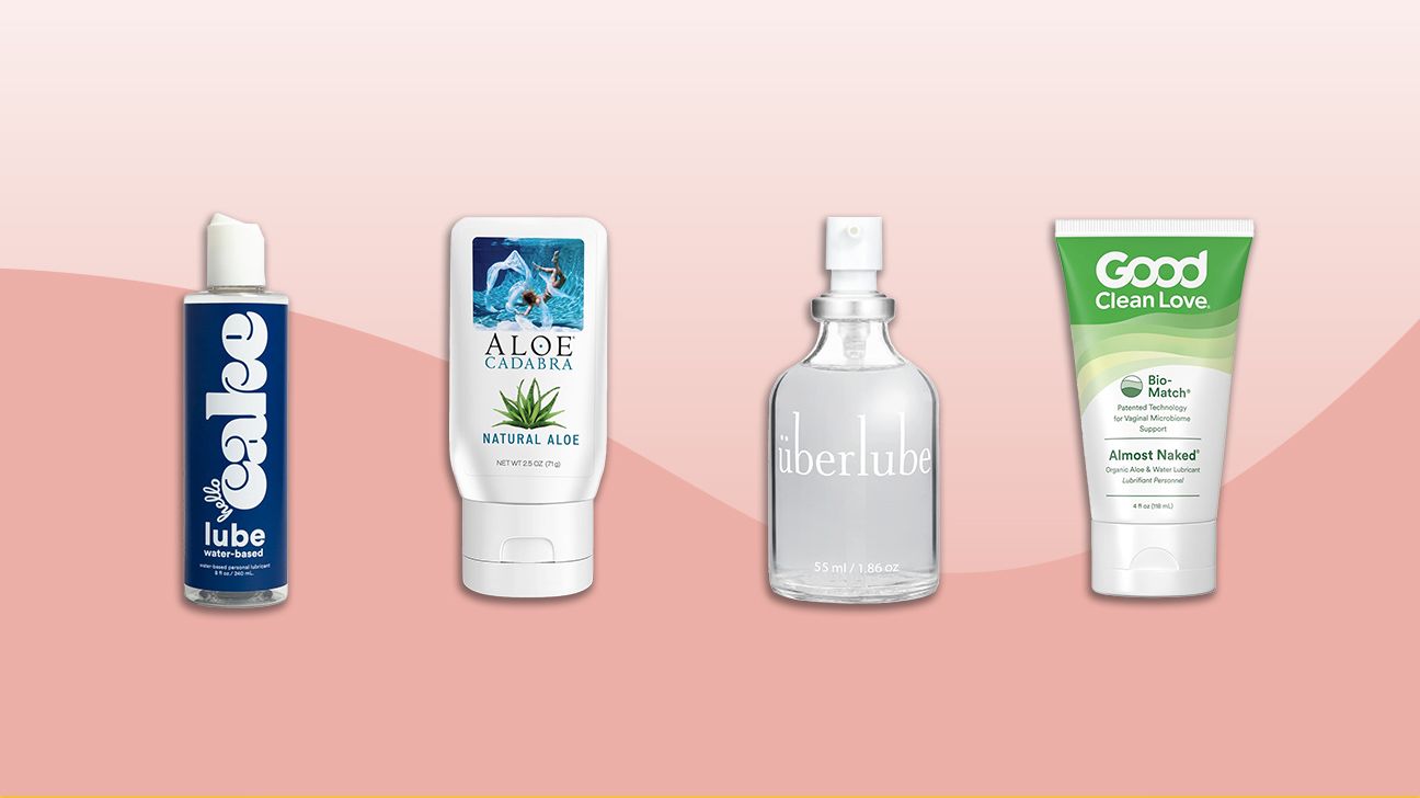four of our chosen vaginal lubricants on a pink background