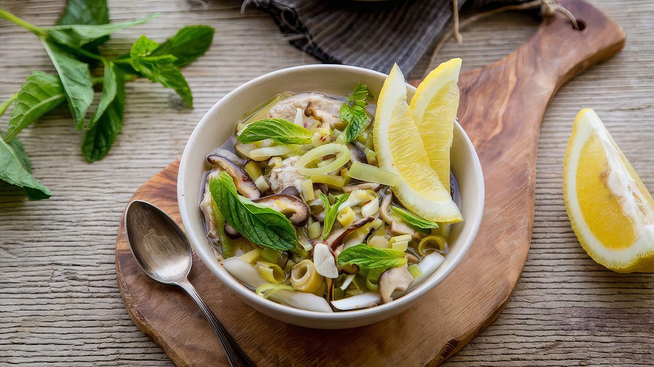 Lemongrass poached chicken soup