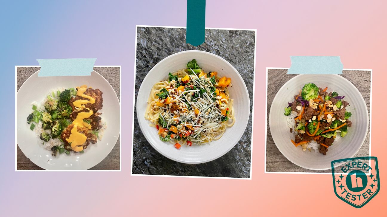 Three Green Chef meals, taken by tester and dietitian Kelly McGrane. The image includes an 'Expert Tester' badge. 